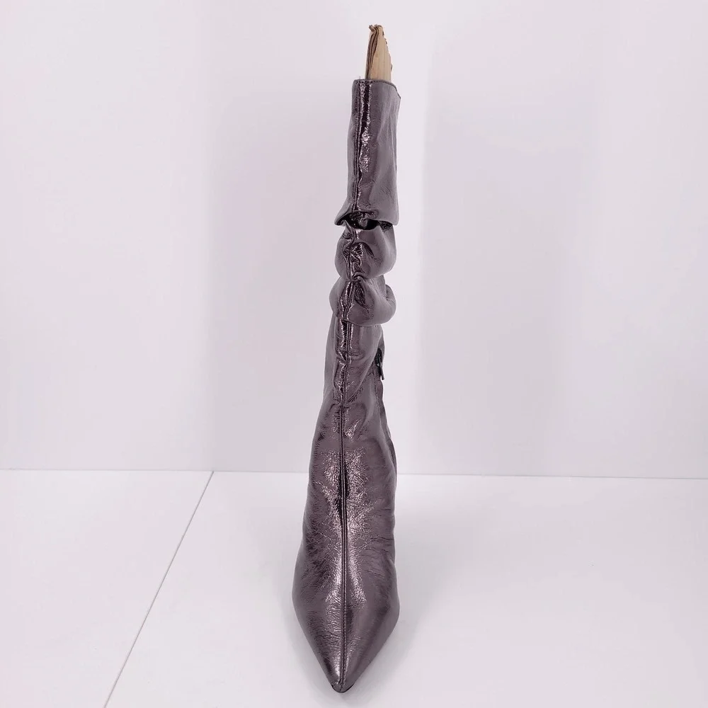 INC Diiannaa Silver Slouchy Knee-High Boots Cone Heel Pointy Toe Zipper Size 7.5